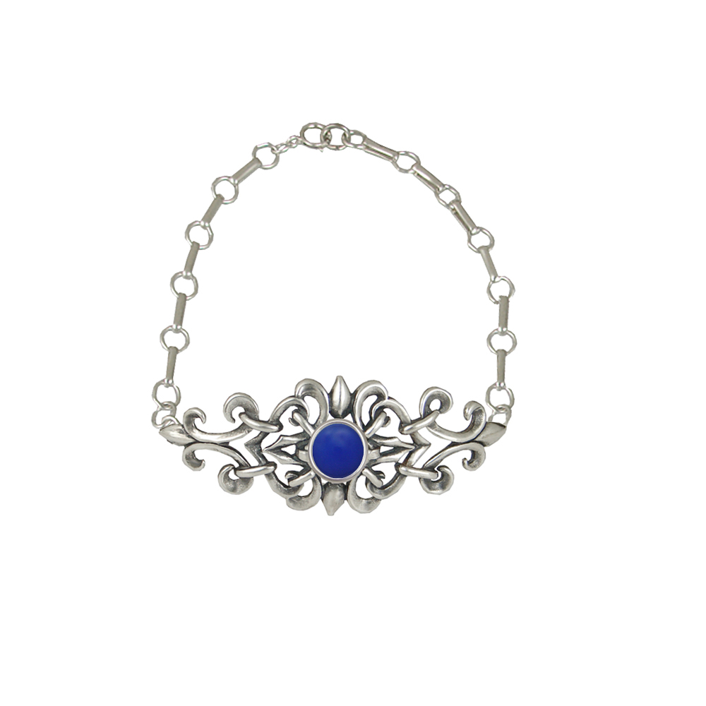Sterling Silver Filigree Bracelet With Blue Onyx